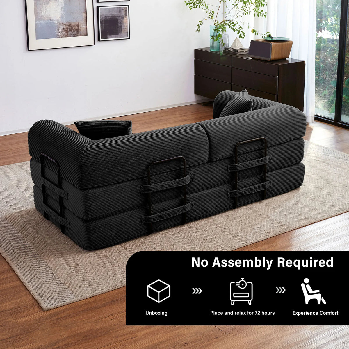 79'' Boneless Couch Foldable Convertible Futon Sleeper Sofa Bed Floor Lounge with L-Shaped Armrests for Living Room Sofas