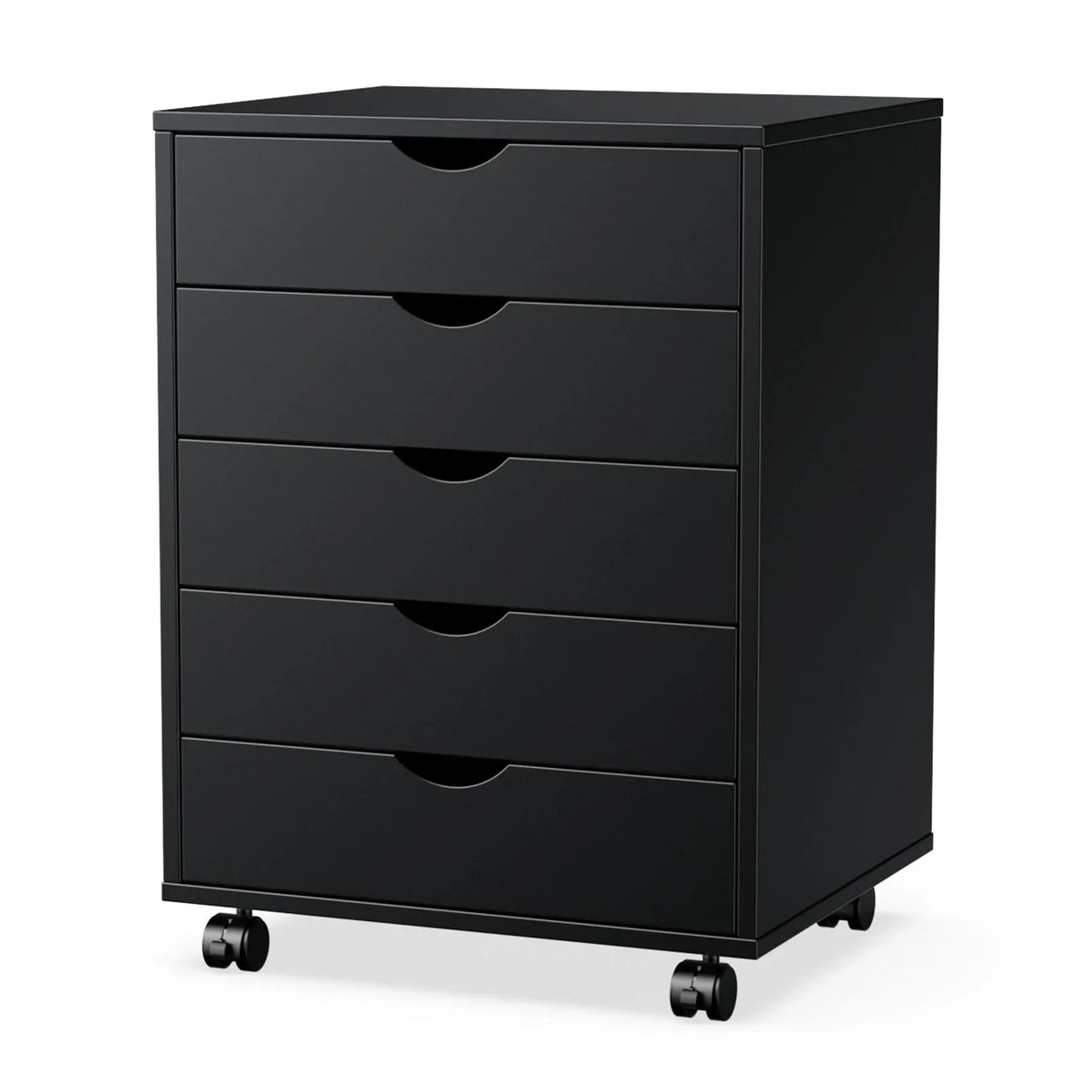 JHK Wood Nightstand Cabinet With Five Drawers And Wheels