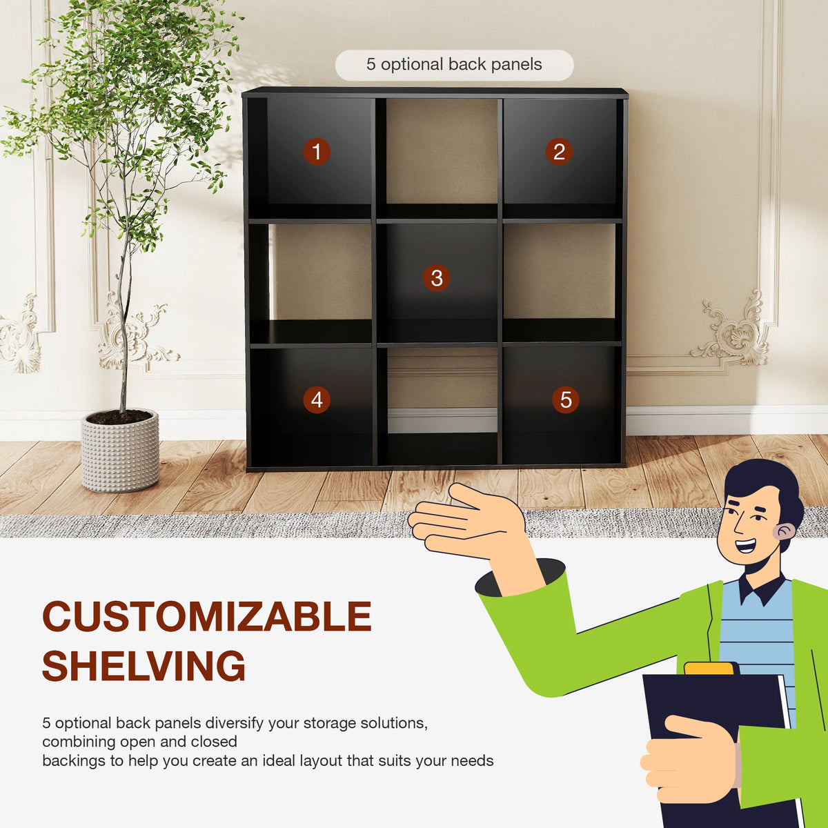 JHK Modern Wooden Cube Storage Organizer Home Office Bookcase