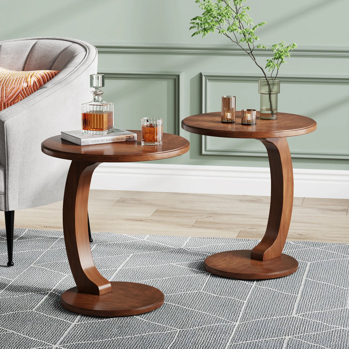 Tribesigns Round Wood Mid Century End Table For Living Room