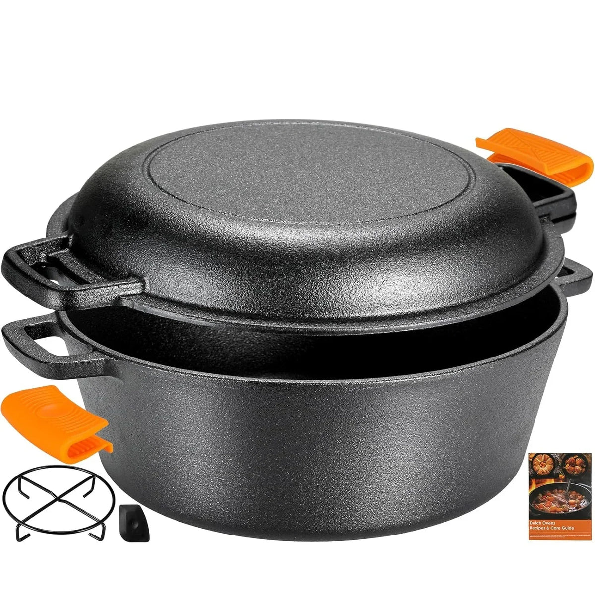 Pre Seasoned Cast Iron Double Dutch Oven With Loop Handles