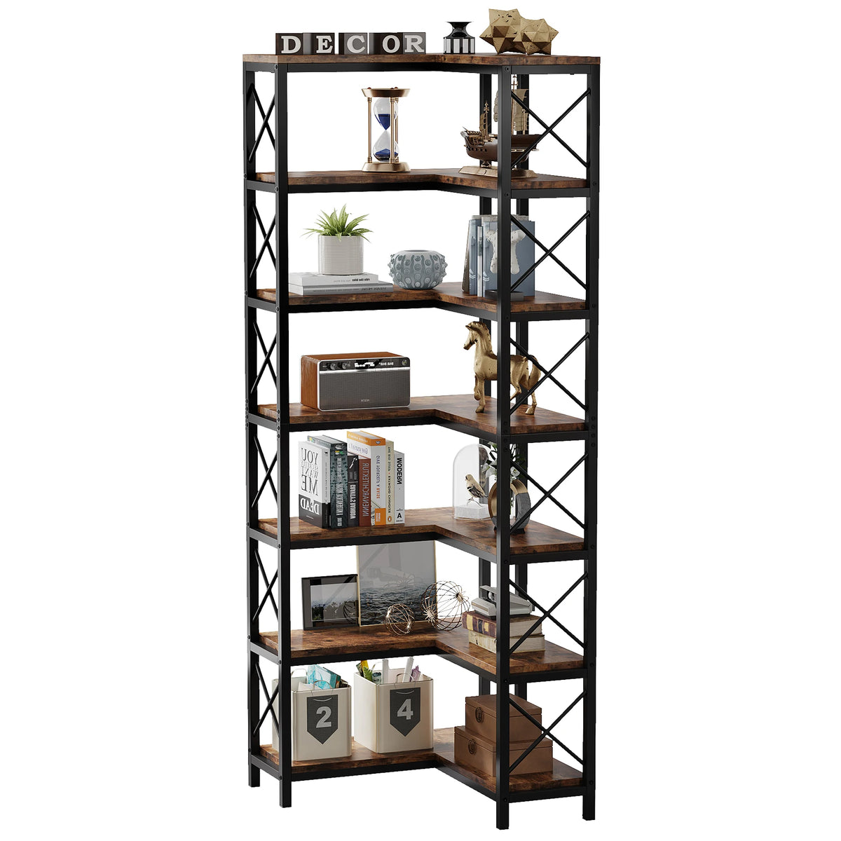 Tribesigns Modern 7 Tier Corner Bookshelf Wooden Storage Rack