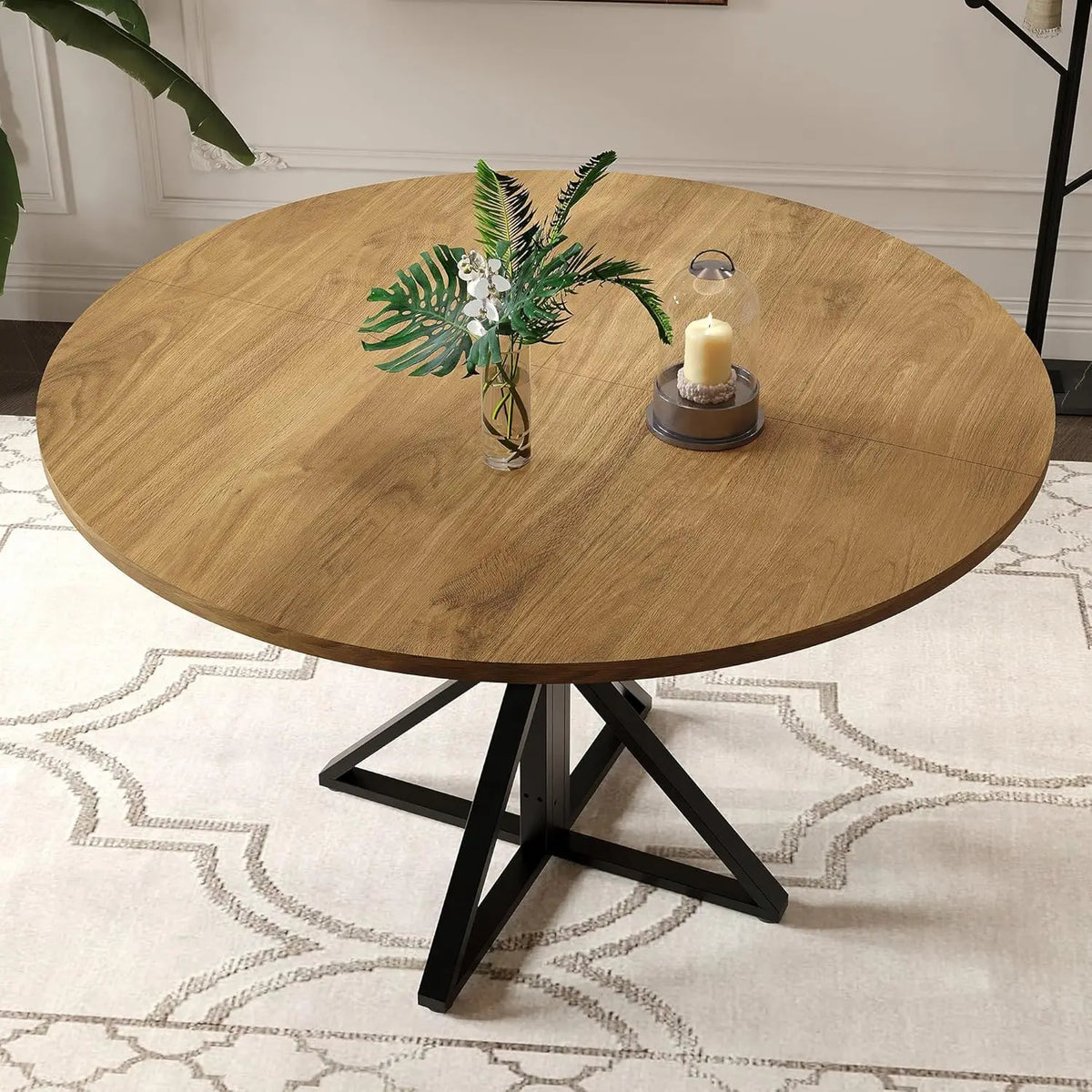 TWISTER.CK Modern Round Dining Table Wood Top Metal Pedestal