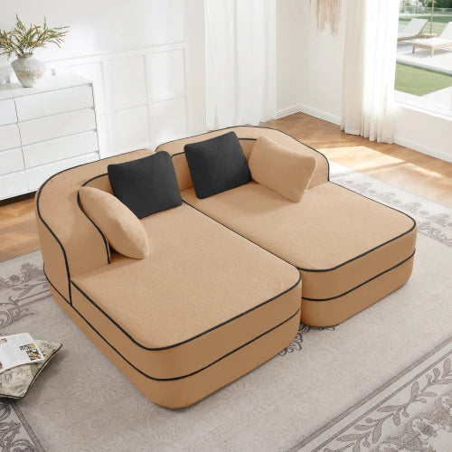 77.2" Teddy Fabric No Assembly 32D High Density sponge Boneless Sofa,Fluffy Comfy Couch with double Chaises,Sleeper sofa