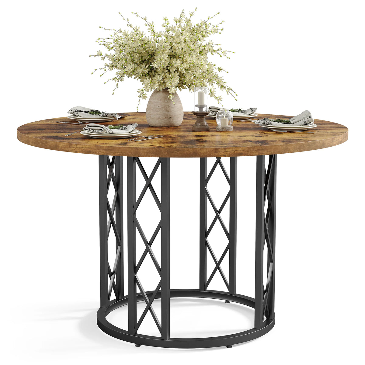 Tribesigns Round Dining Table for 4-6 People, 47-Inch Farmhouse Dinning Room Table Circle Kitchen Table, Industrial Dinner Table