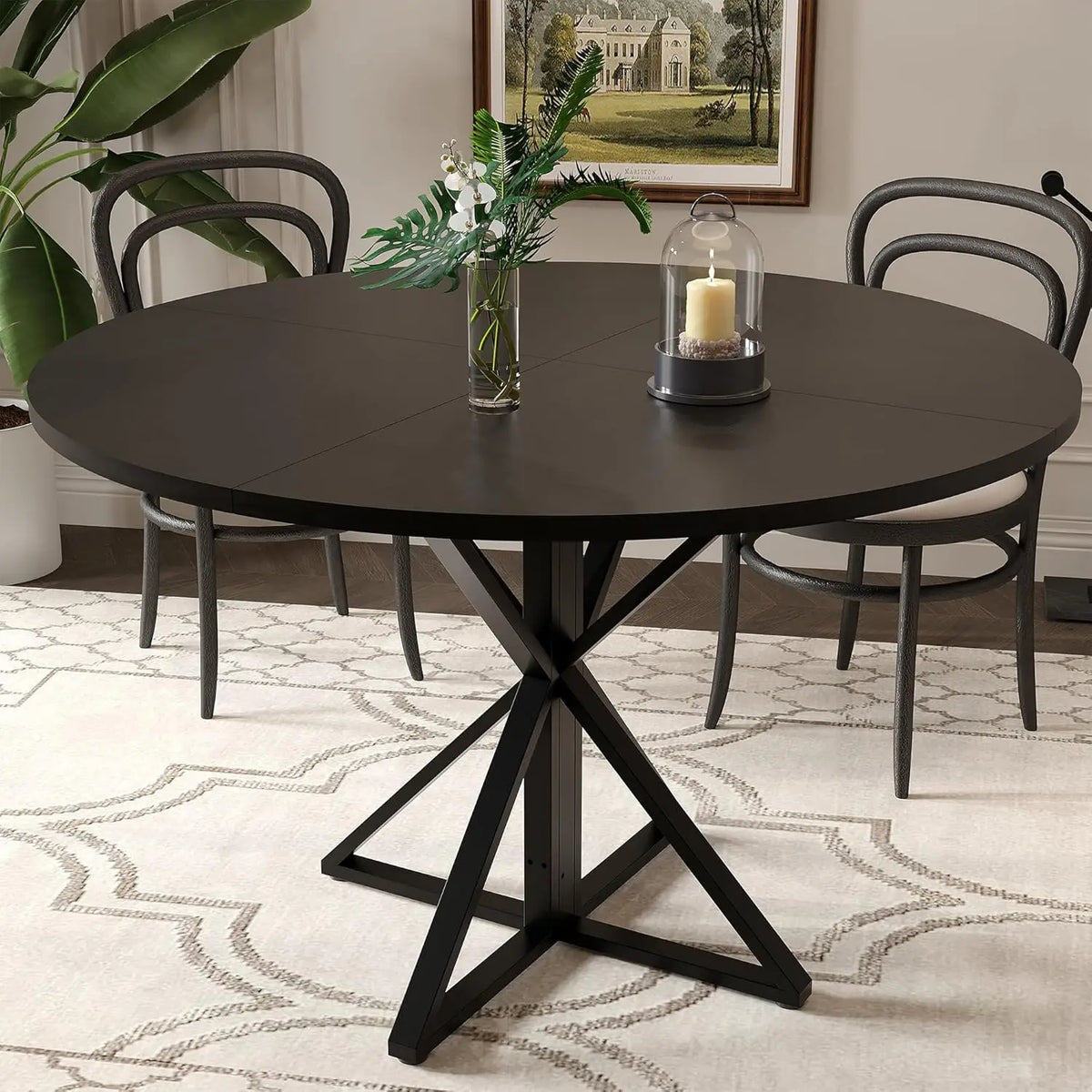 TWISTER.CK Modern Round Dining Table Wood Top Metal Pedestal