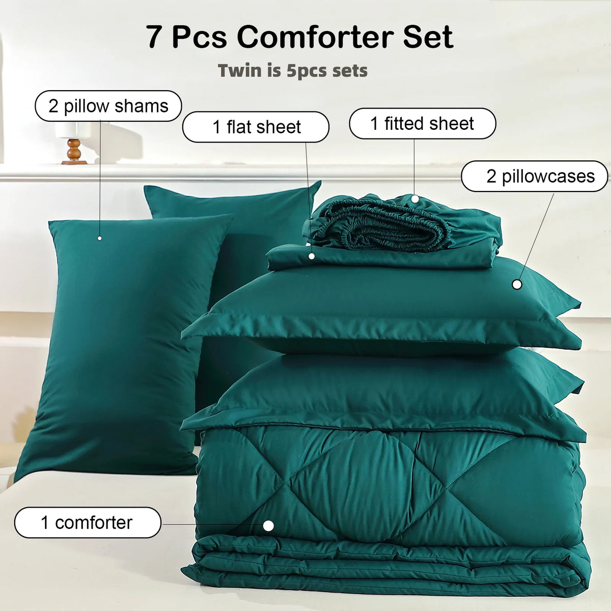 EasYum 5 Piece to 7 Piece Polyester Bedding Set Quilted