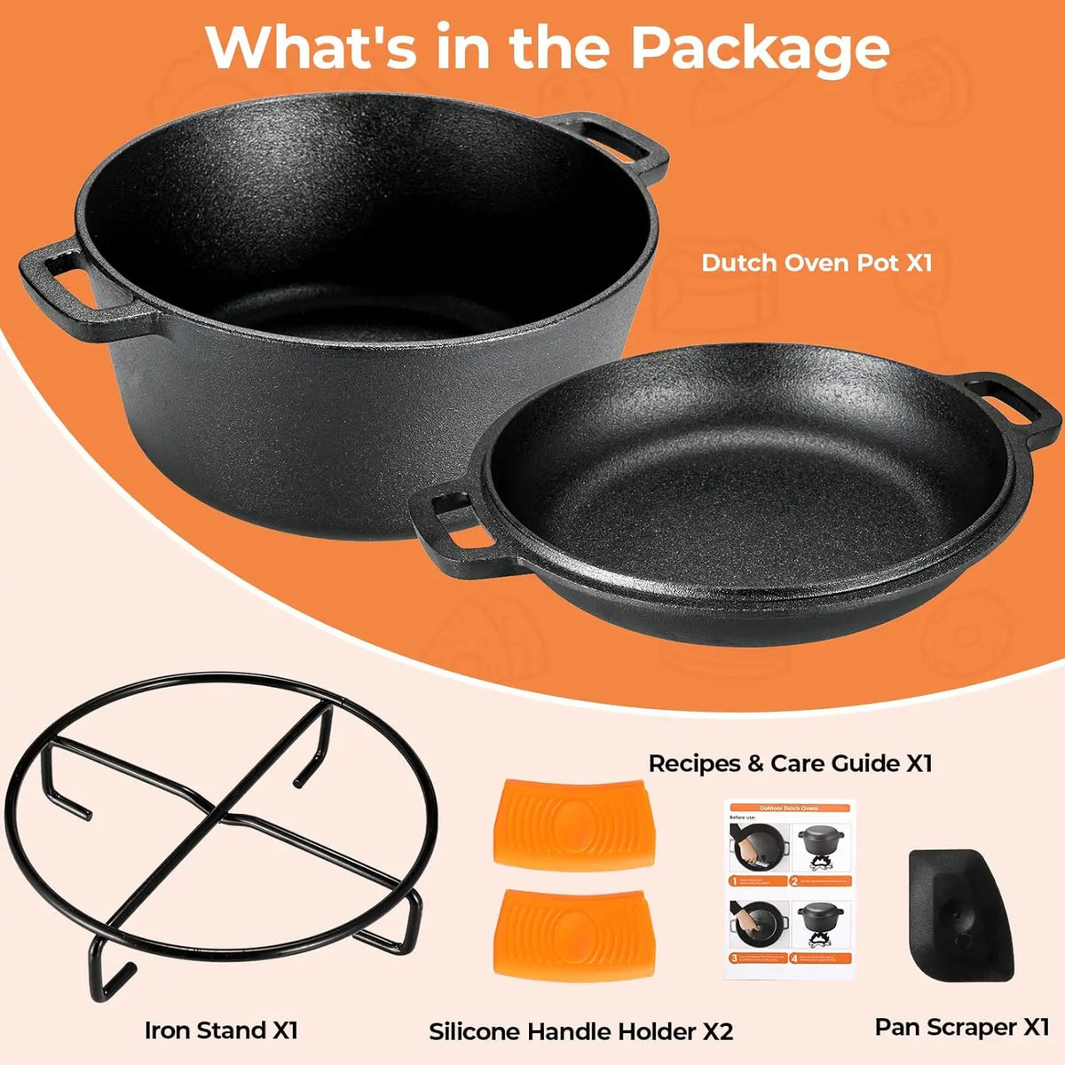 Pre Seasoned Cast Iron Double Dutch Oven With Loop Handles