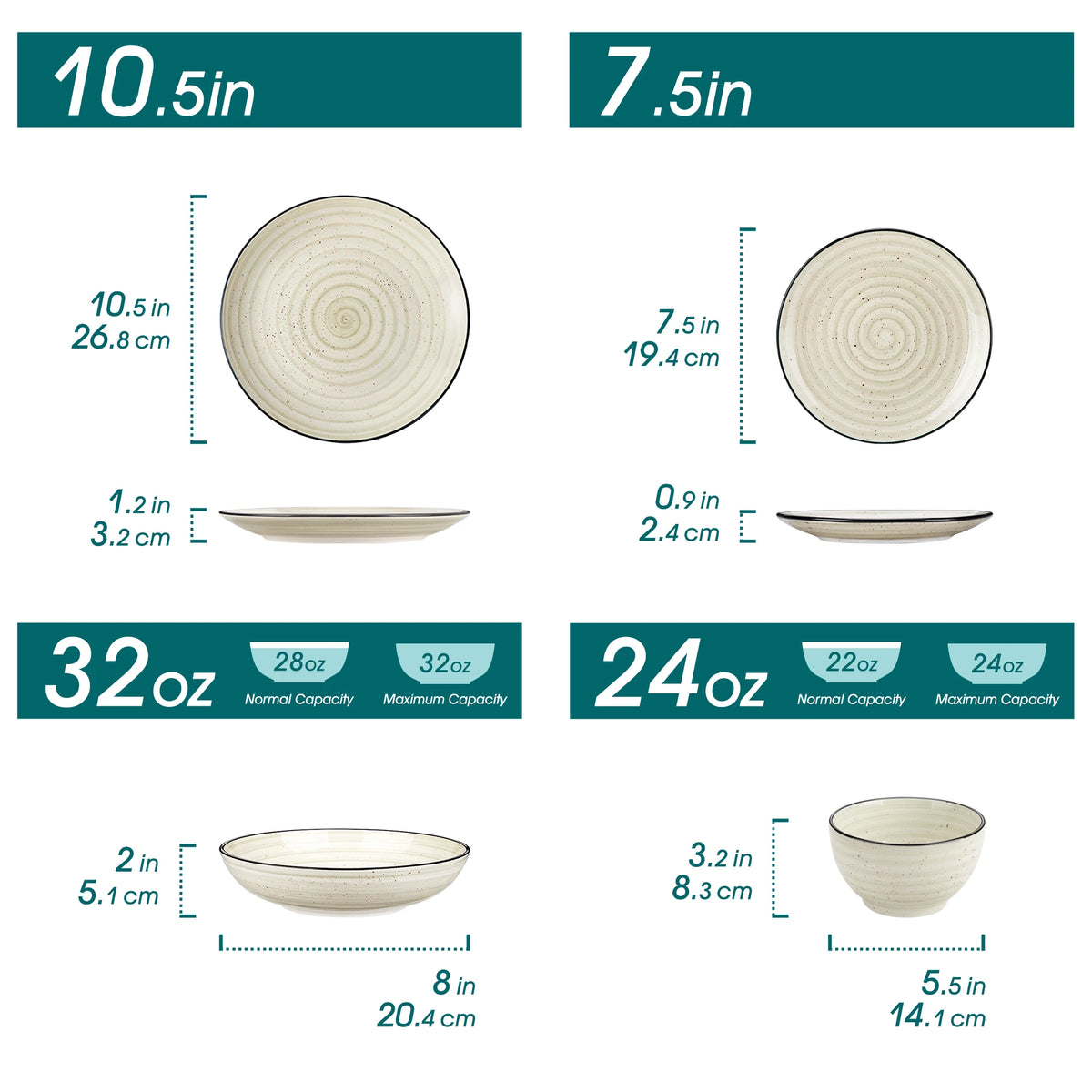 Malacasa Ceramic Dinnerware Set With Handpainted Spiral Pattern
