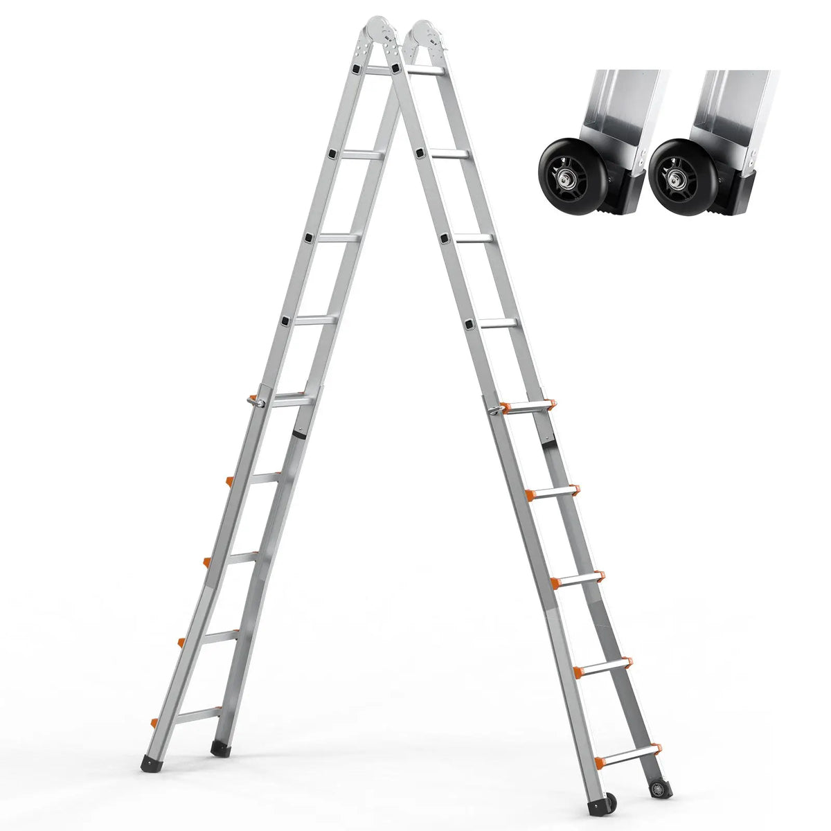 Telescoping Ladder A Frame, 17 FT Compact Aluminum Extension Ladder, Multi-Function Portable Collapsible RV Ladder, Telescopic L