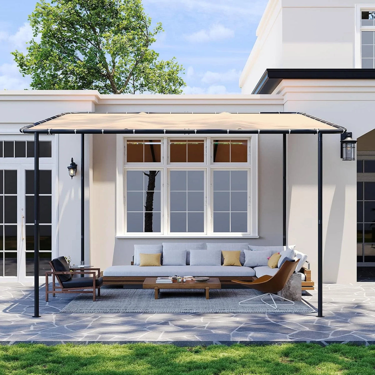 Aoxun Wall Mounted Gazebo Awning With UV Resistant Canopy