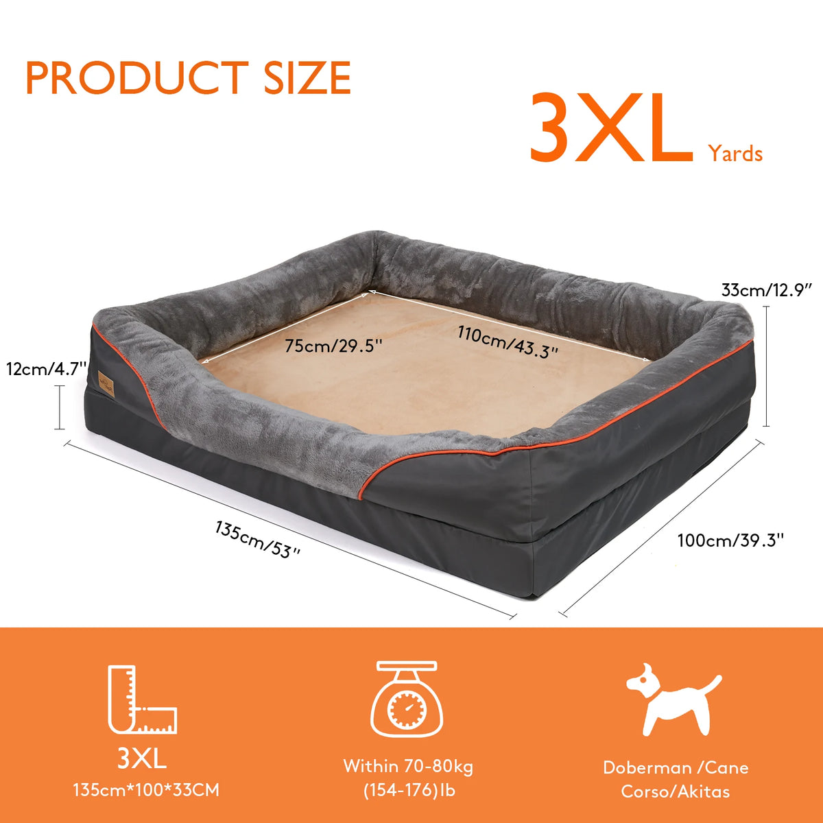BINGOPAW Dog Bed With Removable Washable Cover Anti Allergy Waterproof