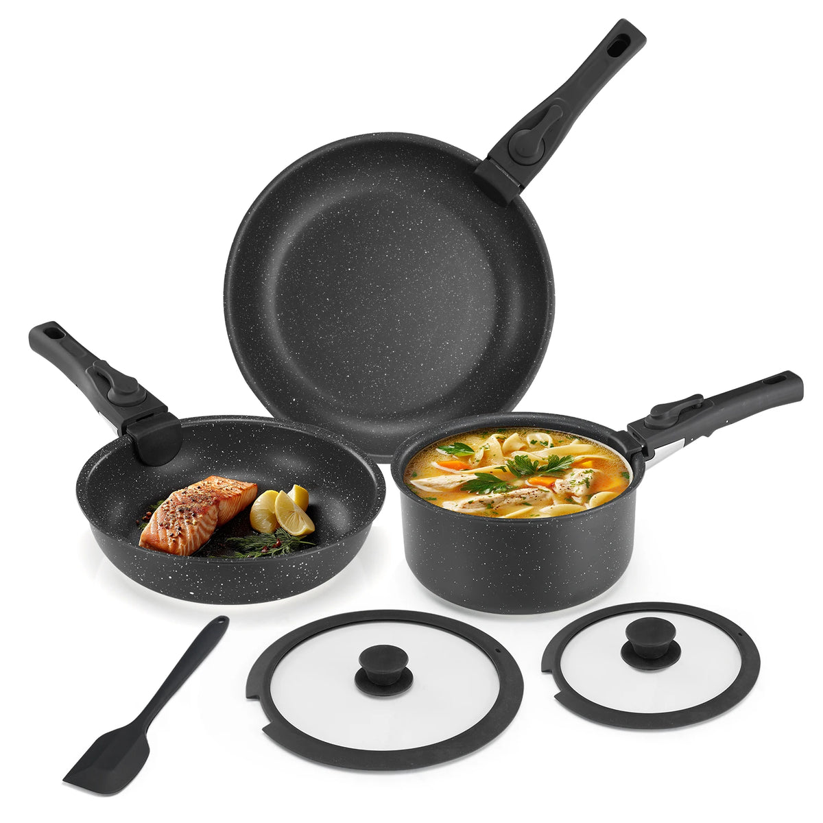 12-Piece Nonstick Pots And Pans Set With Detachable Handle