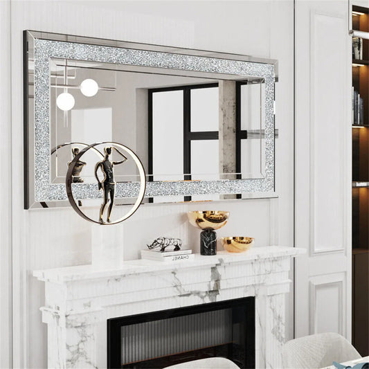 Premium Polished Wall Mirror Featuring Crystal Crush Diamond Design