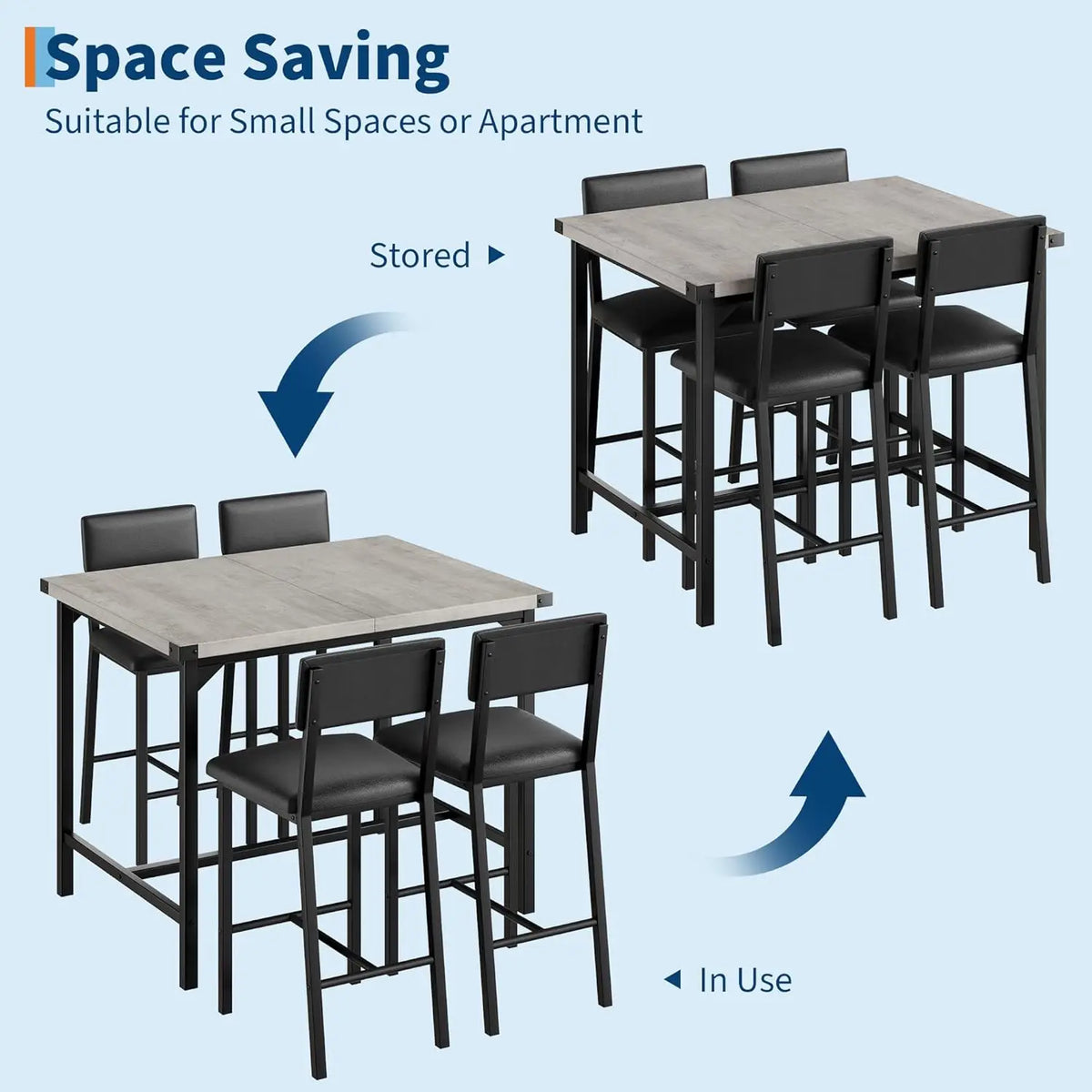 5-Piece Dining Table Set , Bar Table Set with 4 Upholstered Chairs for Pub, Dining Room, Kitchen