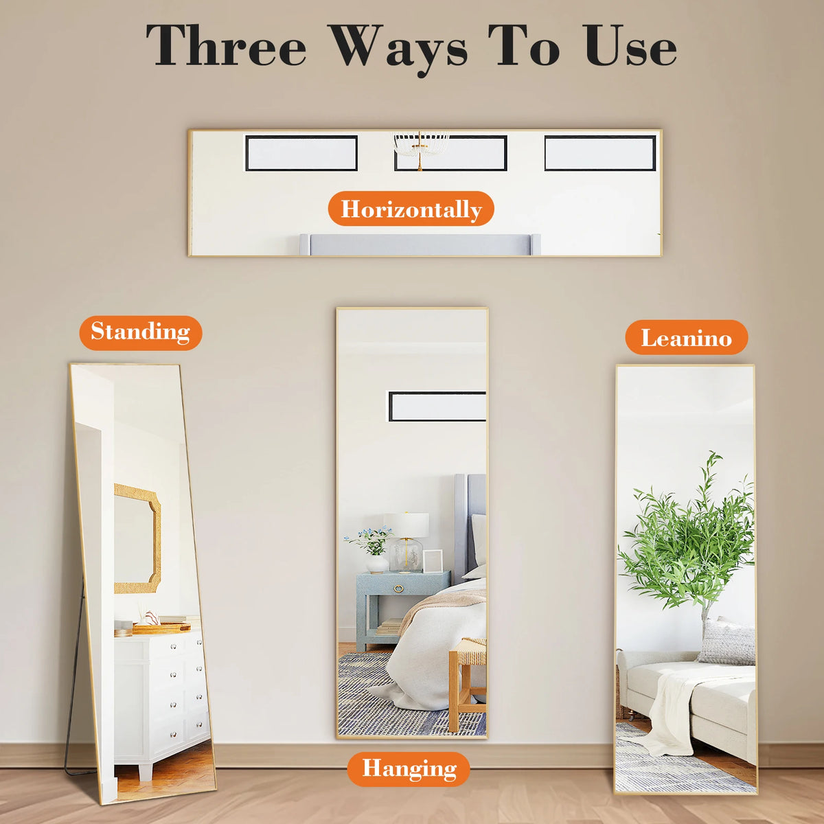 JHK Full Length Floor Mirror With Stand Aluminum Frame