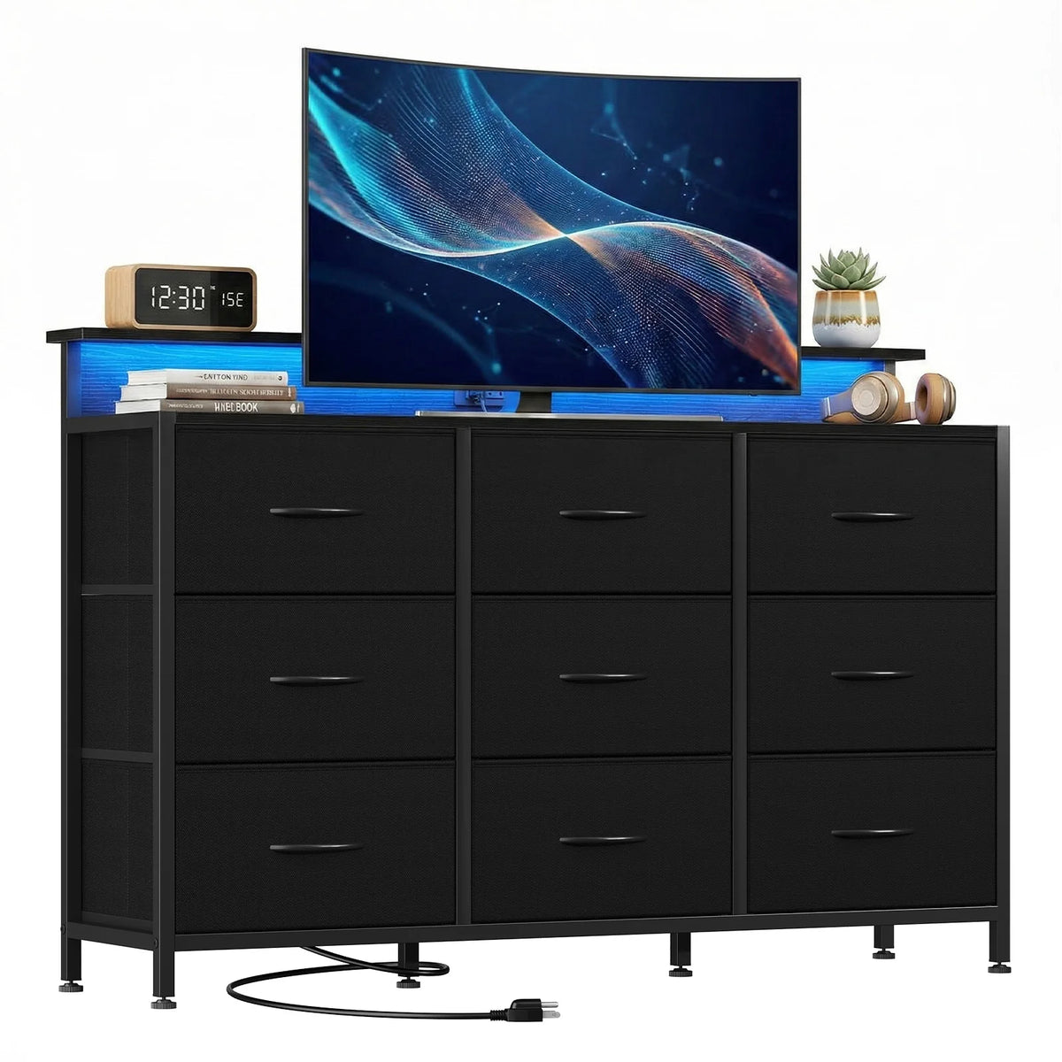 MCQ Modern Media Console TV Stand With Fabric Drawers