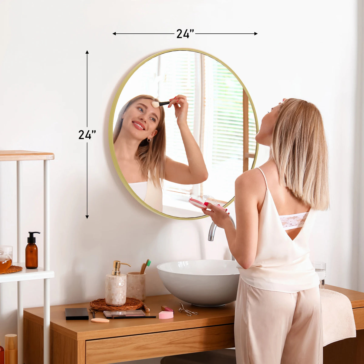 JHK Modern Round Wall Mirror With Sleek Matte Metal Frame