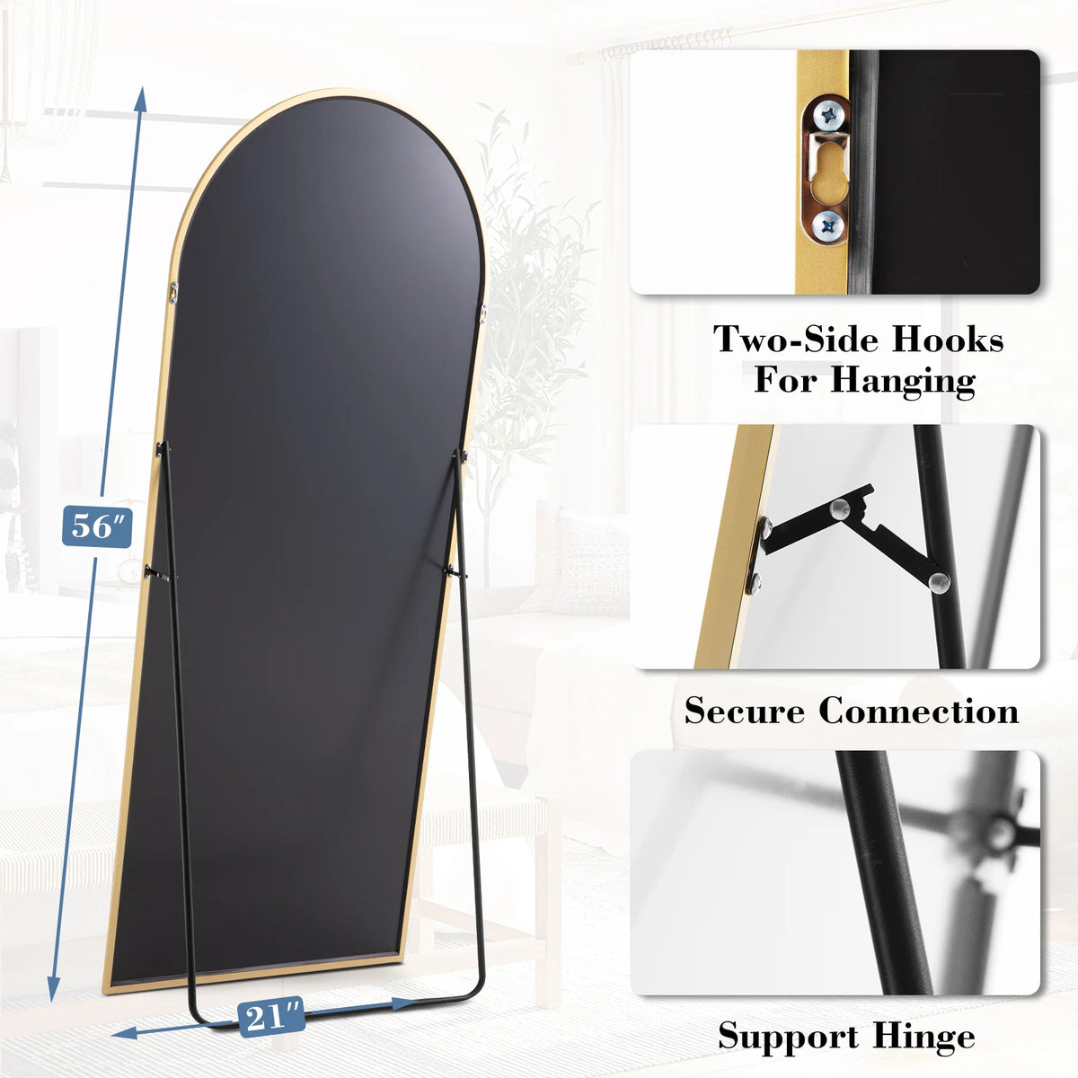 JHK Full Length Mirror With Premium Aluminum Frame Wall Mount
