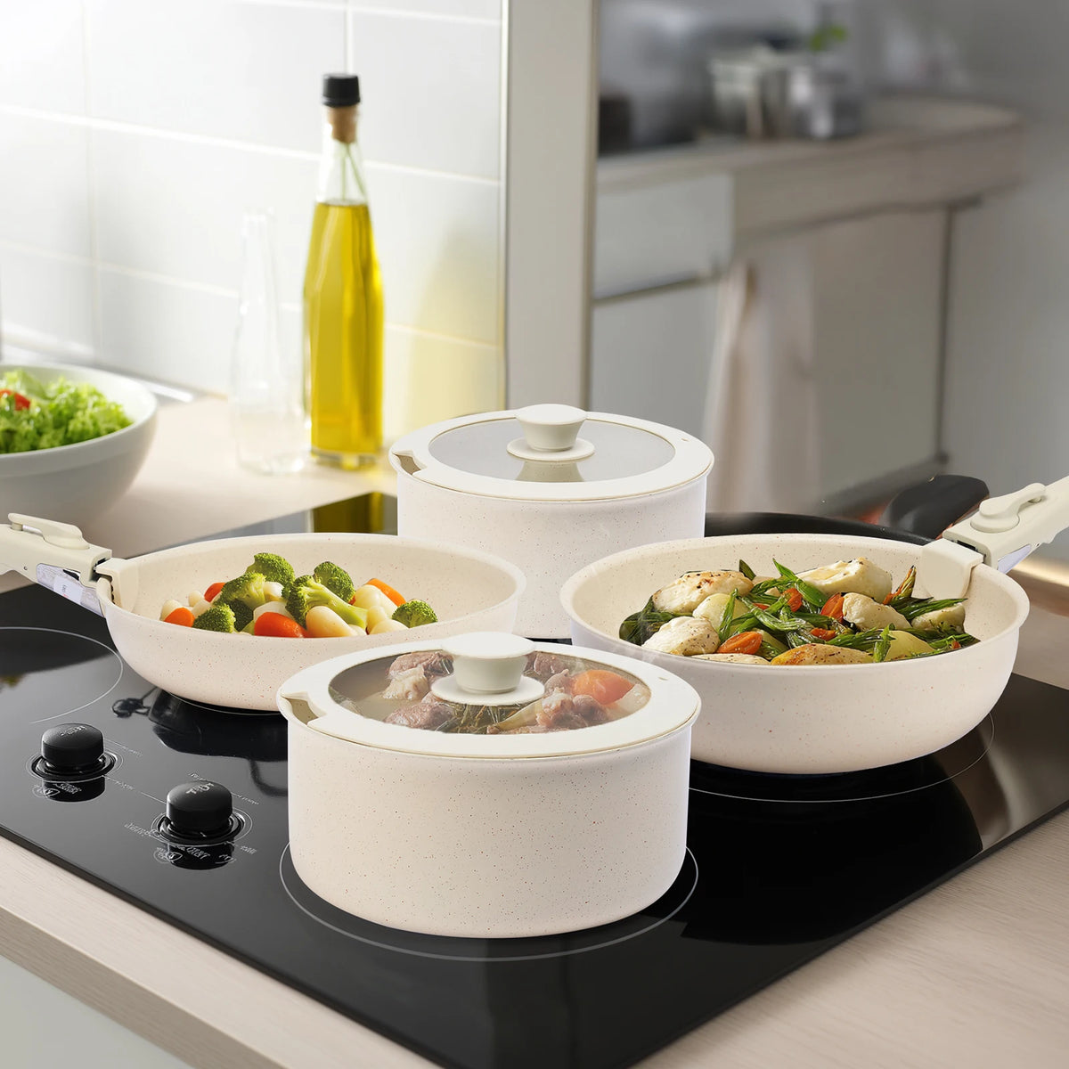 12-Piece Nonstick Pots And Pans Set With Detachable Handle