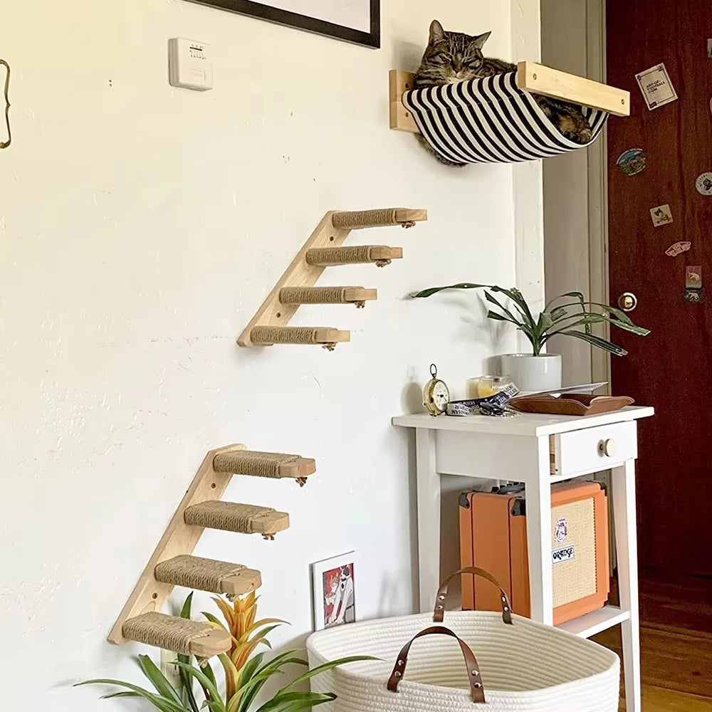 Wall Mounted Cat Climbing Stairway With Sisal Scratching Post