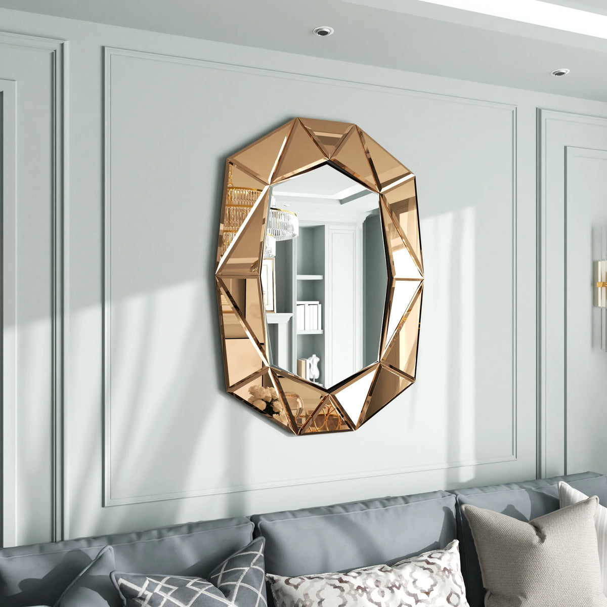Wisfor Luxury Modern Beveled Diamond Glass Wall Mirror