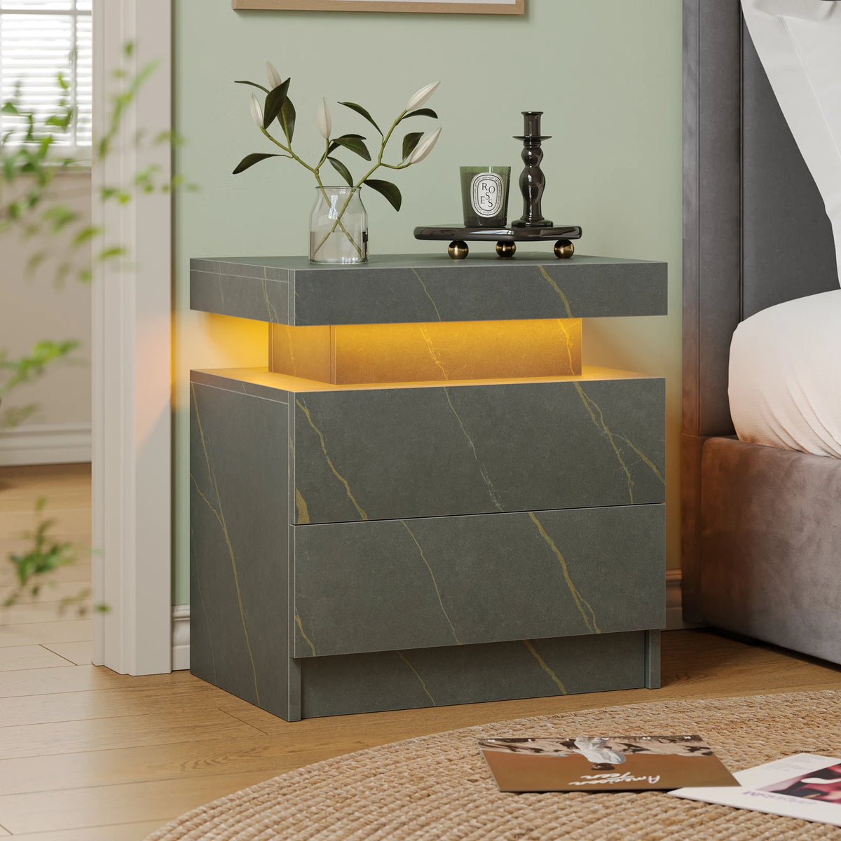 Cubehom LED Nightstands With 2 Drawers RGB Lights For Bedroom