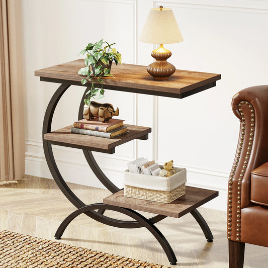Tribesigns Industrial C Shaped Three Tier Metal End Table Desk