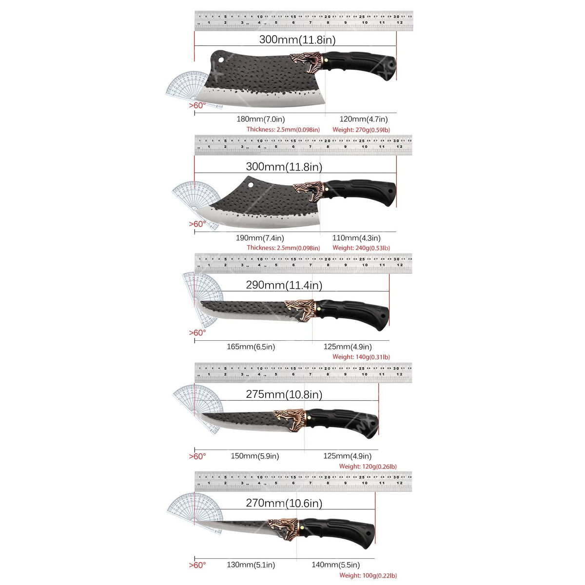 WXCOO 8 Piece Professional Kitchen Chef Knife Set Stainless Steel Forged