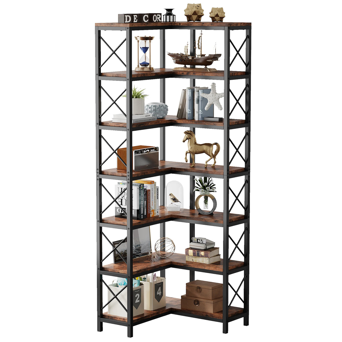 Tribesigns Modern 7 Tier Corner Bookshelf Wooden Storage Rack