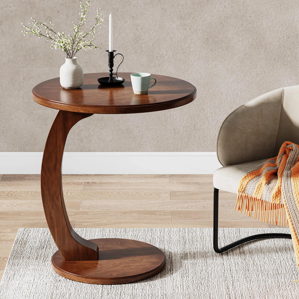 Tribesigns Round Wood Mid Century End Table For Living Room