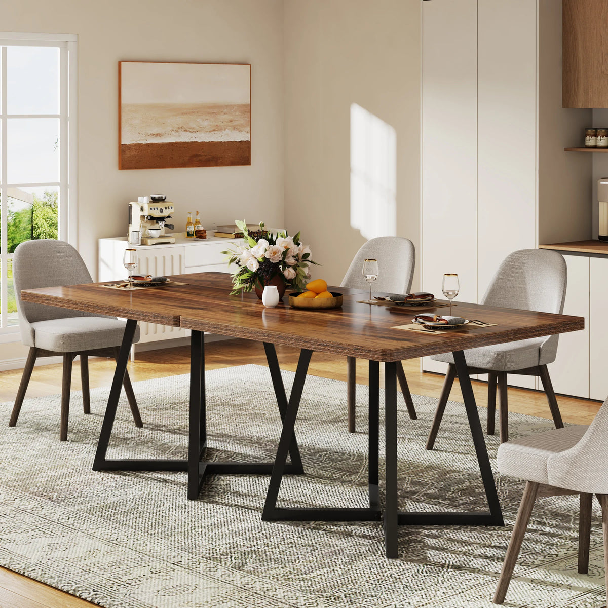 Tribesigns Square Dining Table for 4, 31.5" Industrial Dinner Table with Metal Base, Wood Kitchen Table for Dining Room