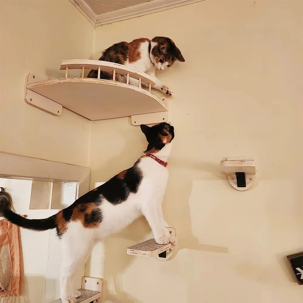 Wall Mounted Cat Climbing Stairway With Sisal Scratching Post