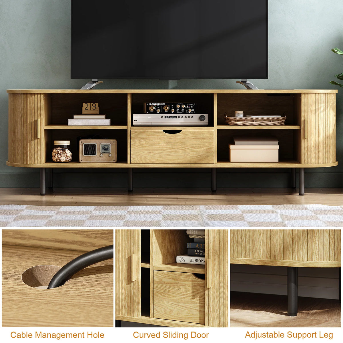 ONBRILL Modern TV Stand With Power Outlet Storage Drawer