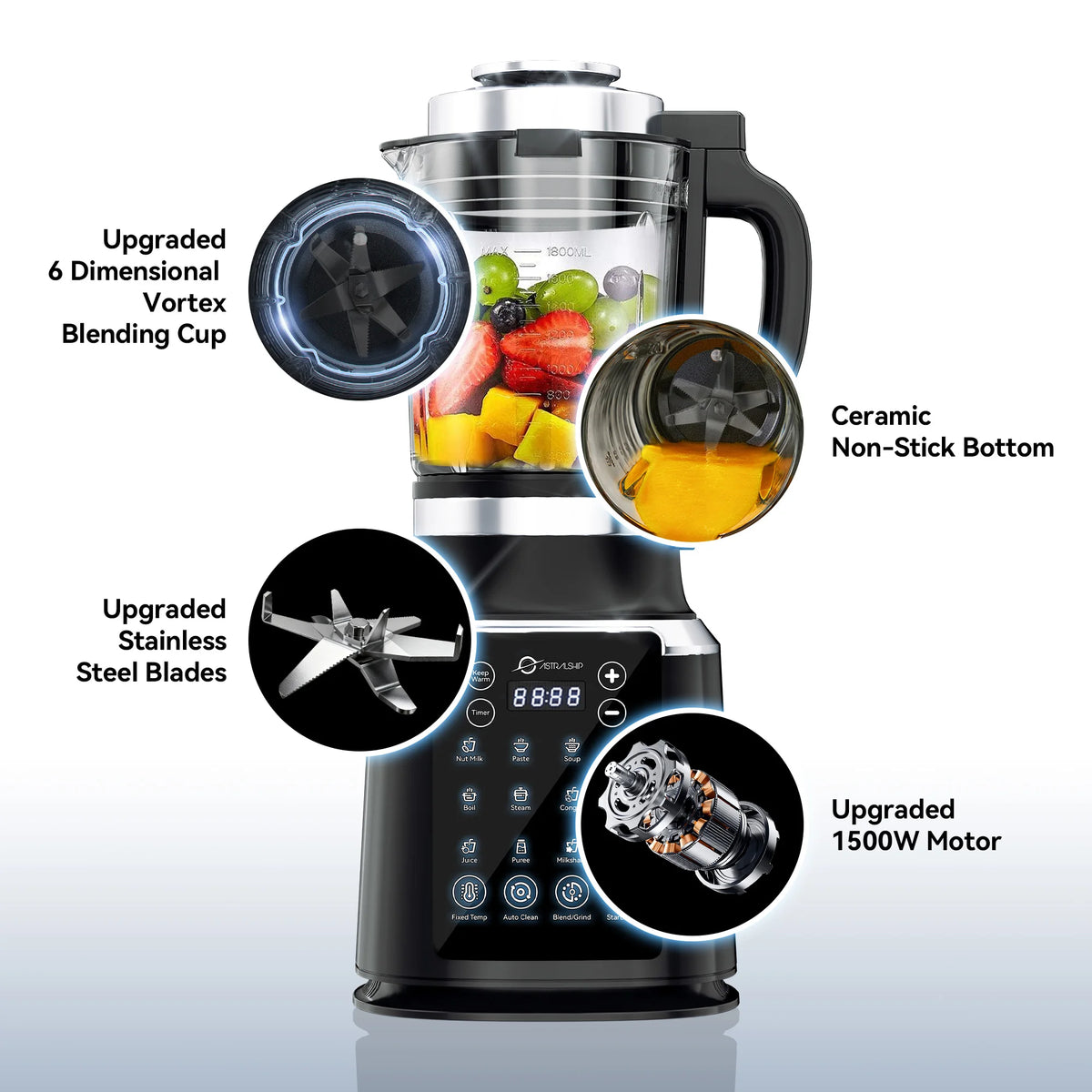 Astralship High Speed Countertop Blender With Glass Jar Auto Clean