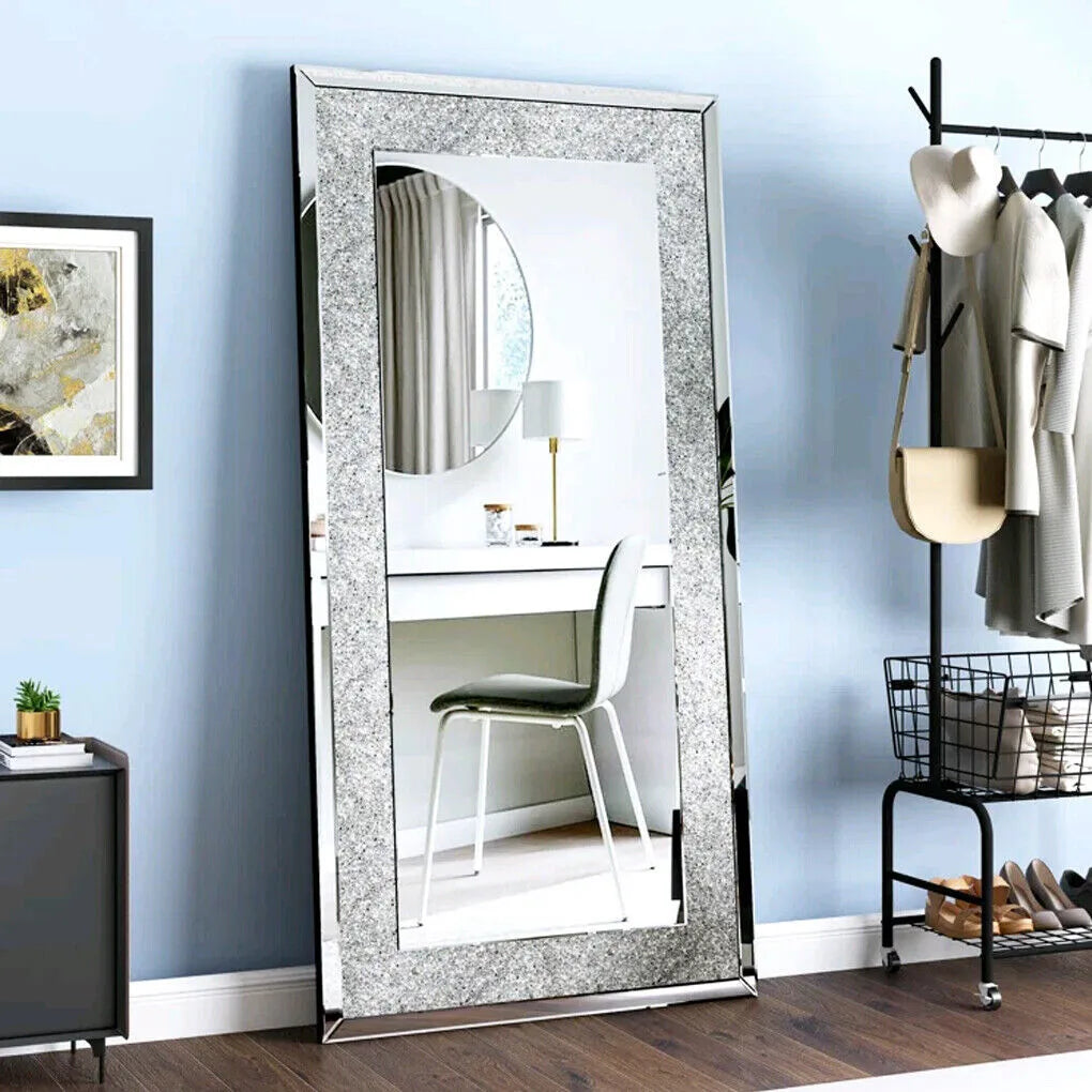 Premium Polished Wall Mirror Featuring Crystal Crush Diamond Design