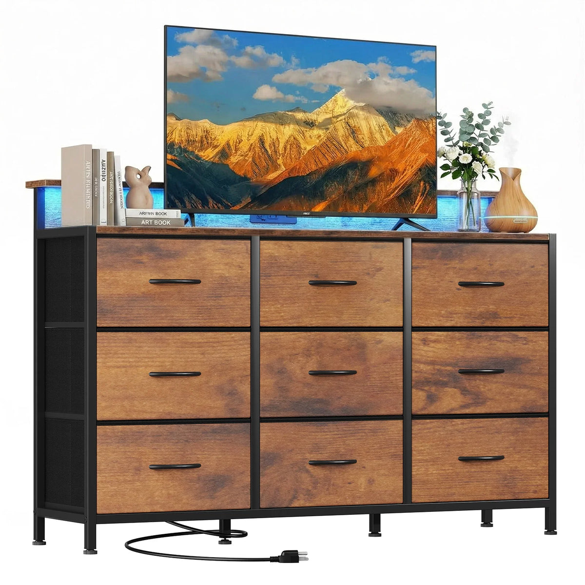 MCQ Modern Media Console TV Stand With Fabric Drawers