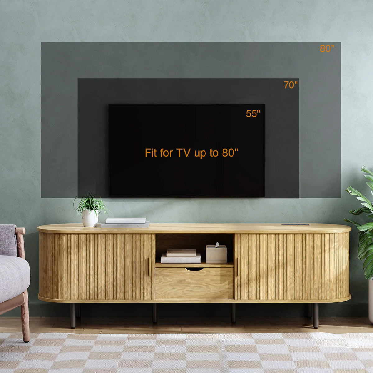 ONBRILL Modern TV Stand With Power Outlet Storage Drawer