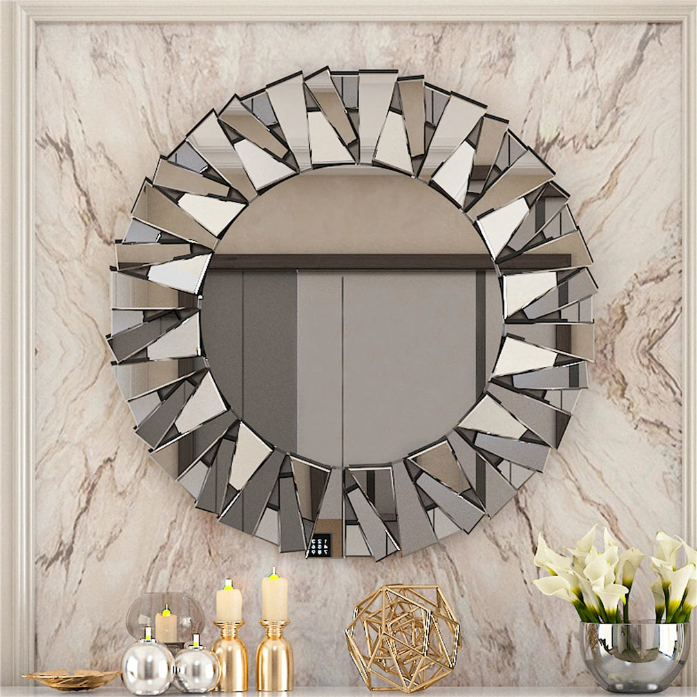 Decorative Round Sunburst Beveled Glass Wall Mirror