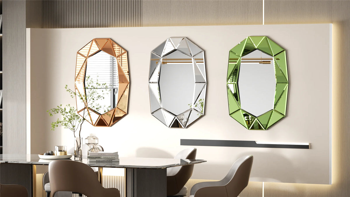 Wisfor Luxury Modern Beveled Diamond Glass Wall Mirror