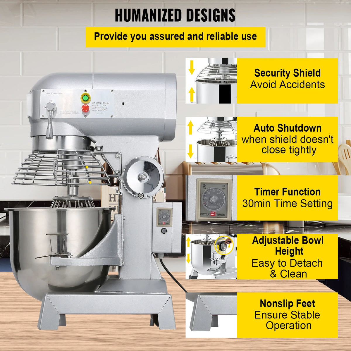 SucceBuy Electric Dough Mixer Stainless Steel Commercial Stand Mixer
