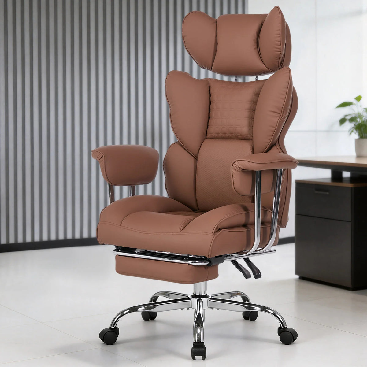 JHK Ergonomic Fixed Armrest Reclining Computer Chair with Pocket PU Leather 350 LBS Office Chair with Footrest Height Adjustable Swivel Wide Seating for Home Office