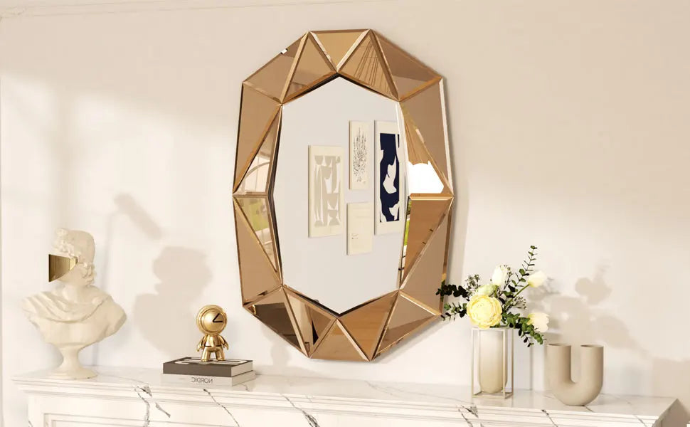 Wisfor Luxury Modern Beveled Diamond Glass Wall Mirror