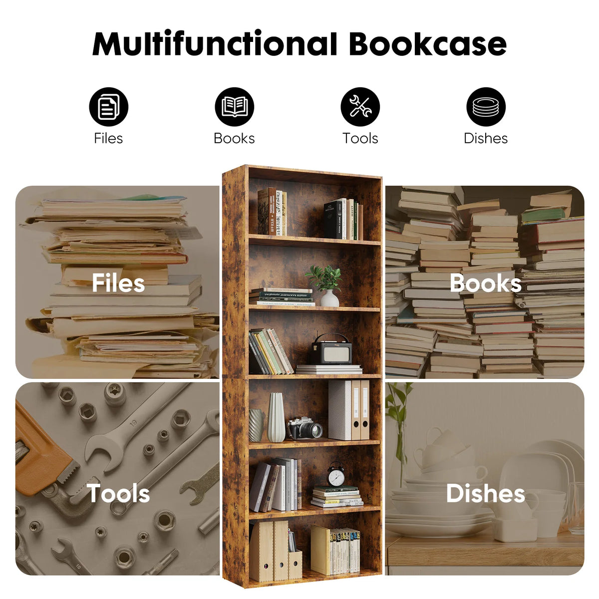 JHK Modern Wooden Floor Standing Bookcase For Home Office