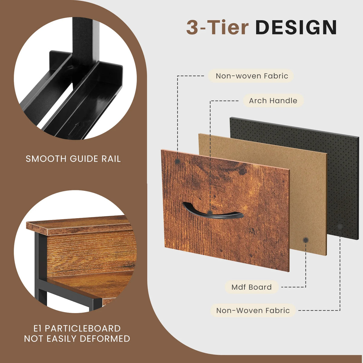 MCQ Modern Media Console TV Stand With Fabric Drawers