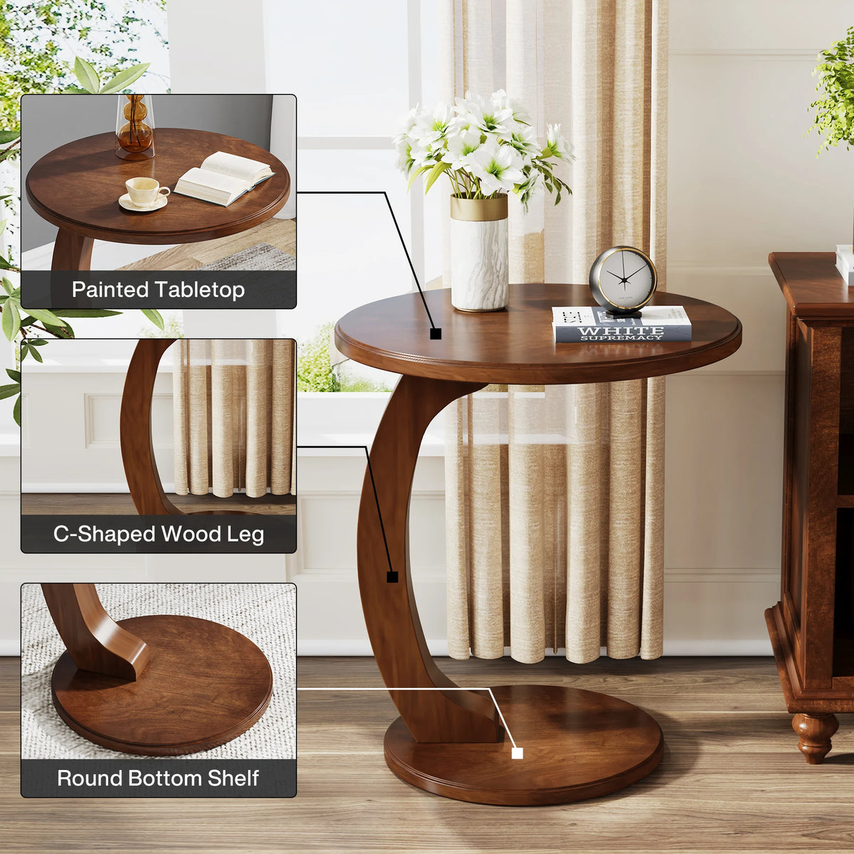 Tribesigns Round Wood Mid Century End Table For Living Room