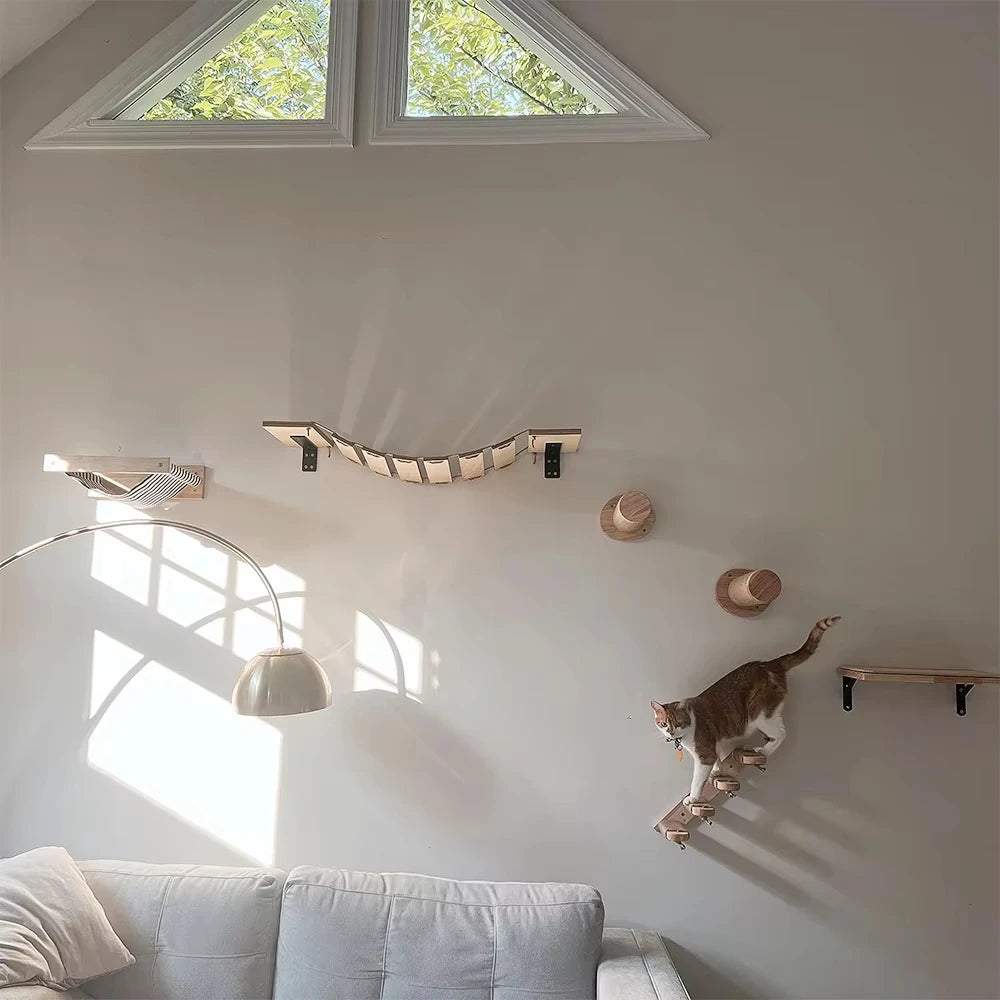Wall Mounted Cat Climbing Stairway With Sisal Scratching Post