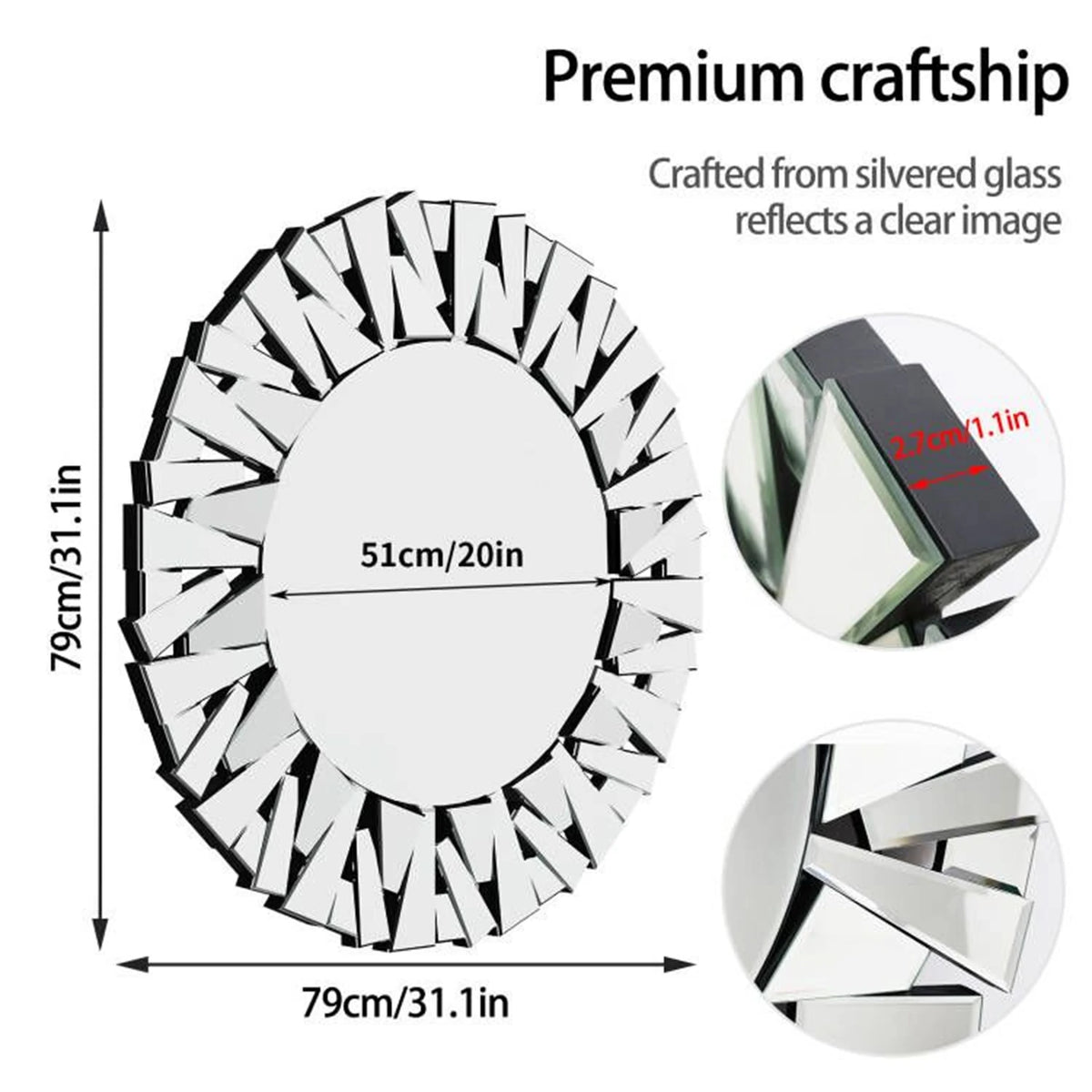 Decorative Round Sunburst Beveled Glass Wall Mirror