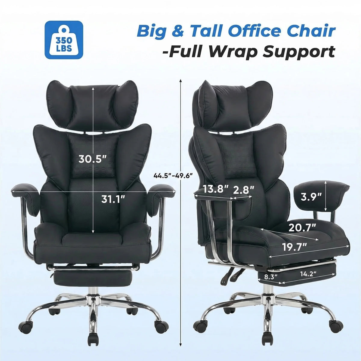 JHK Ergonomic Fixed Armrest Reclining Computer Chair with Pocket PU Leather 350 LBS Office Chair with Footrest Height Adjustable Swivel Wide Seating for Home Office