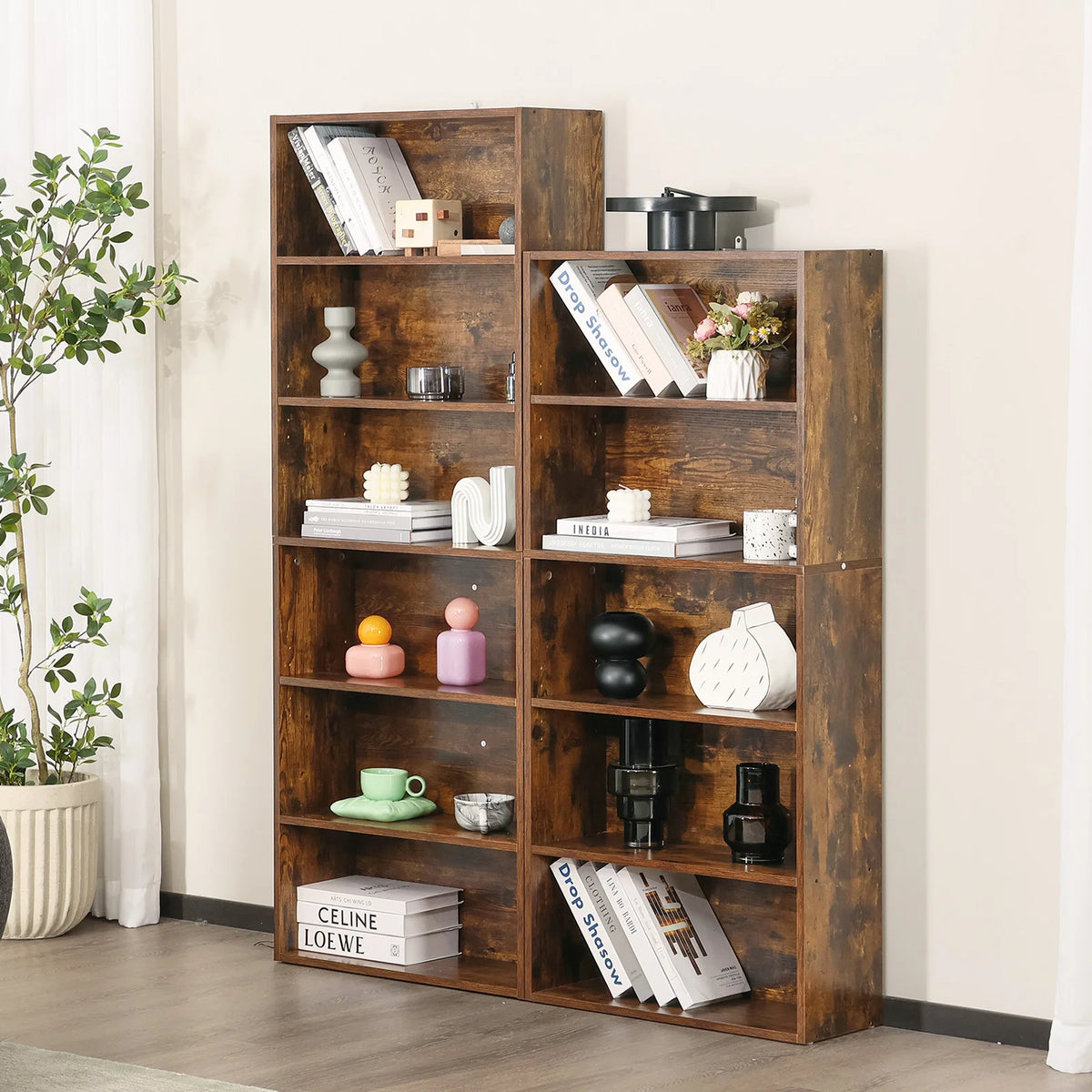 JHK Modern Wooden Floor Standing Bookcase For Home Office